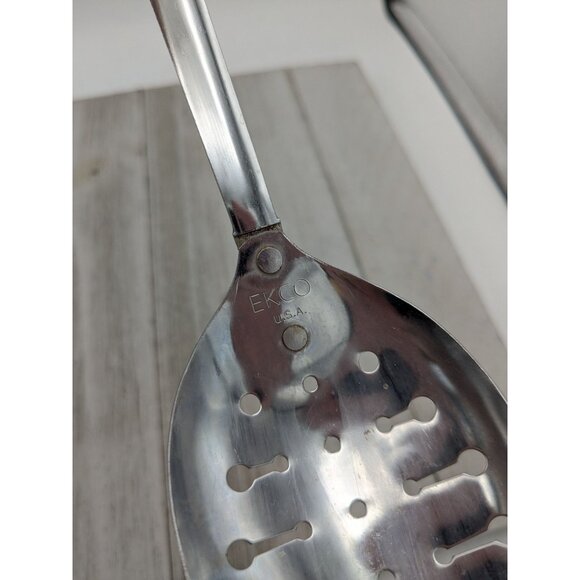 Vintage Ekco #1 Slotted Serving Spoon  Black Handle 12" - Picture 7 of 8